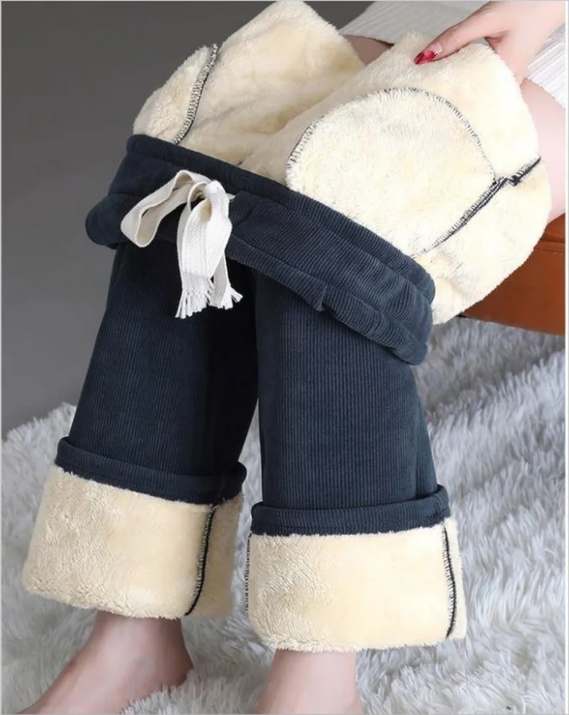 

Plush thick straight pants women's casual thick sports pants high waist warm drawstring street pants