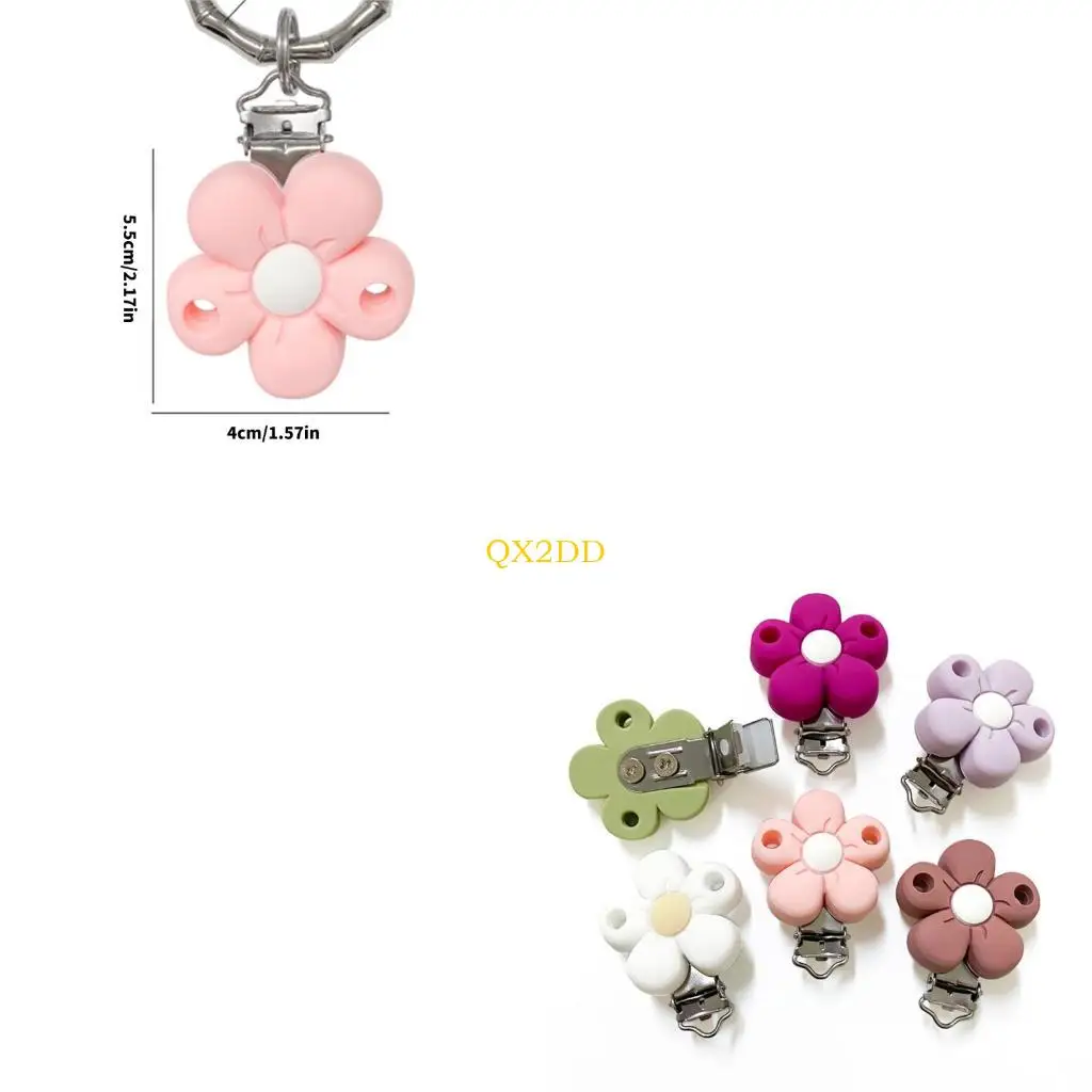 Drop Proof Pacifier Holder With Secure Clamp Soft Silicoen Flower Charm Design For Pacifiers Toy