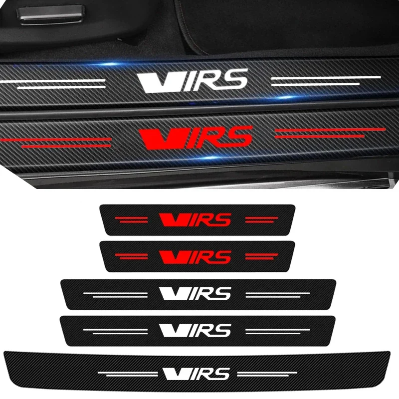 Carbon Fiber Car Door Sill Rear Trunk Bumper Guard Plate Protector Stickers for Skoda VRS RS Badge Threshold Anti-Scratch Decals