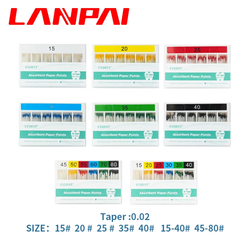 Lanpai 3 boxes Dental Absorbent Paper Point Root Canal Absorption Taper 0.02 Cotton Fiber Tips Endodontic Dentistry materials