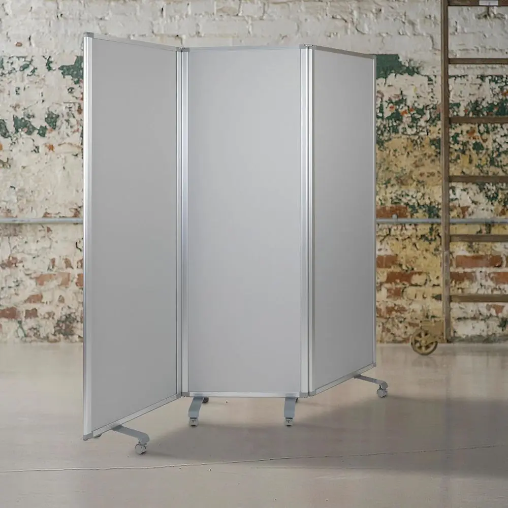 

Triple-Section Mobile Magnetic Whiteboard Partition with Locking Casters, 72 High x 24 Wide