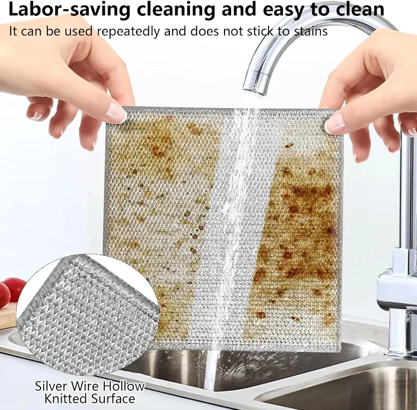 Thickened Steel Wire Cleaning Cloth Non-Scratch Double-layer Iron Microfiber Mesh Dishrag Washing Pot Rags Kitchen Towel