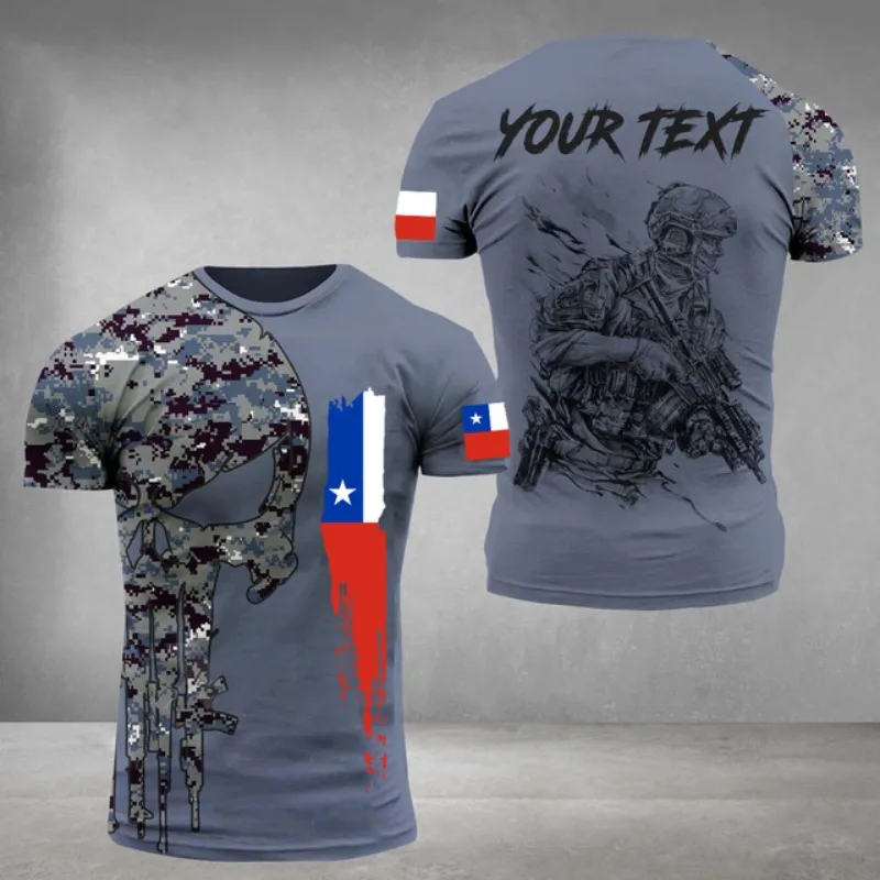 

Summer Army Veterans 3D Printed Flag of Chile Men's T-shirt Casual crew neck shirt loose short sleeve camouflage commando