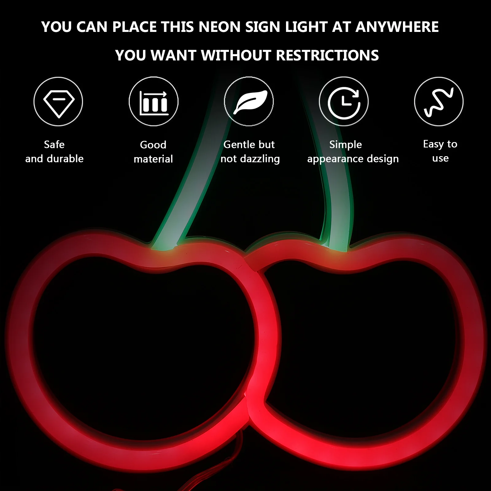 

Cherry Neon Sign Light Beautiful Glow Compact Size Perfect Gift Kids Family Bedroom Decor LED Wall Sign Room Ornament Christmas