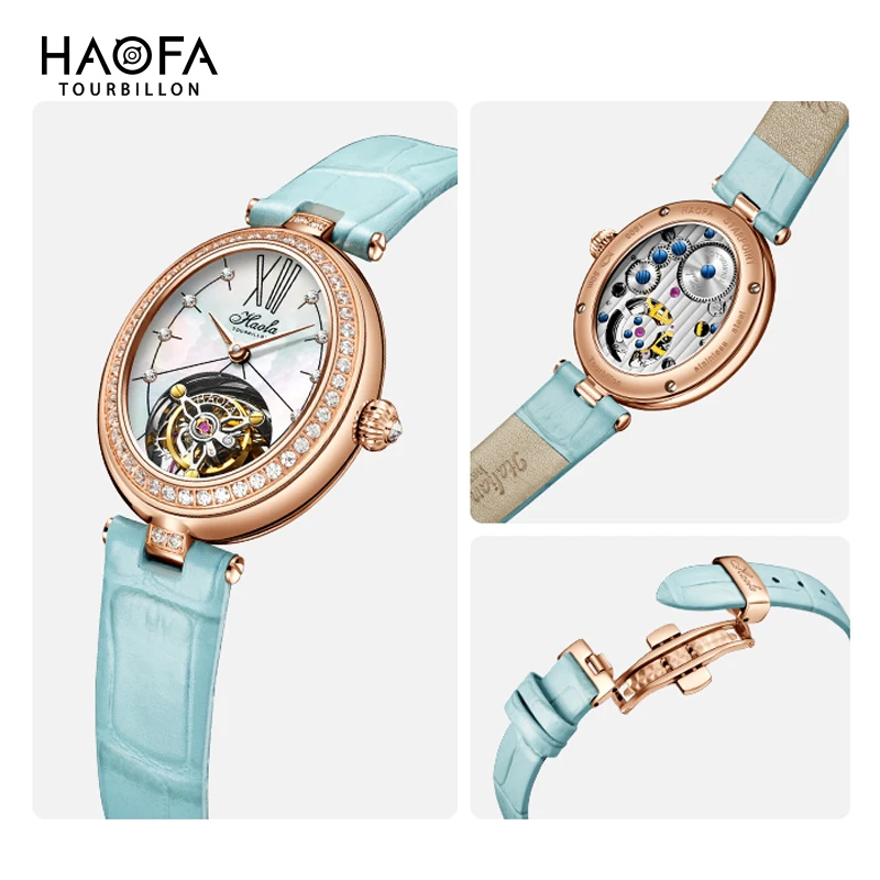 Haofa Flying Tourbillon Watches for Women Luxury Manual Mechanical Movement Watch Sapphire Oval Elegance Limited Edition 2118