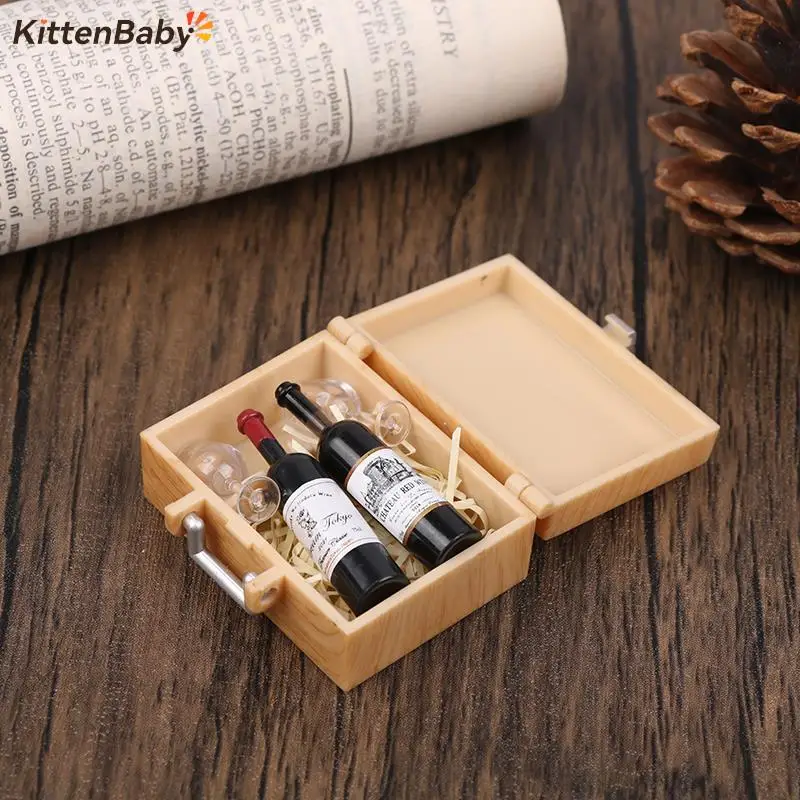 Dollhouse Miniature Resin Bottles Mini Red Wine Bottles Glasses Cups Bread plate Modle Kitchen Furniture Doll House Accessories