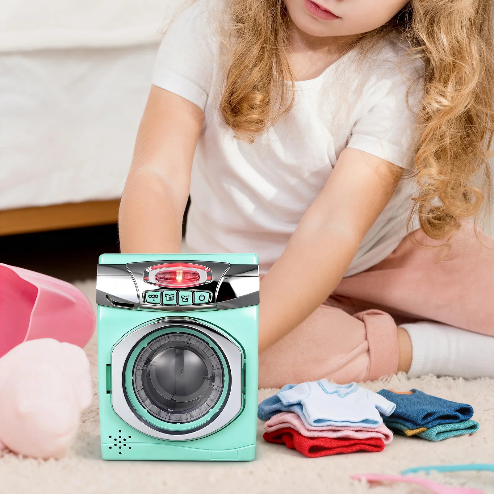 Set da cucina simulato in plastica Giochi di finzione Lavatrice Asciugatrice per bambini Regalo educativo per giochi di ruolo per elettrodomestici per l'apprendimento precoce del bambino