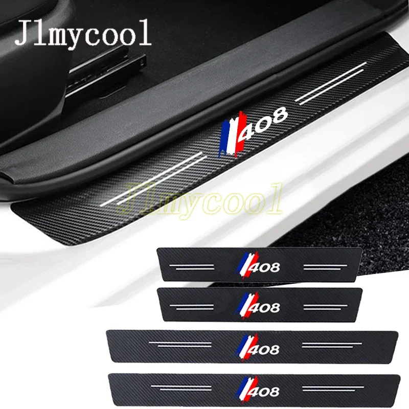 For 408 letter Car Carbon Fiber Door Threshold Sill Scuff Plate Decals Tape Protector Stickers Pedal Guards Decoration