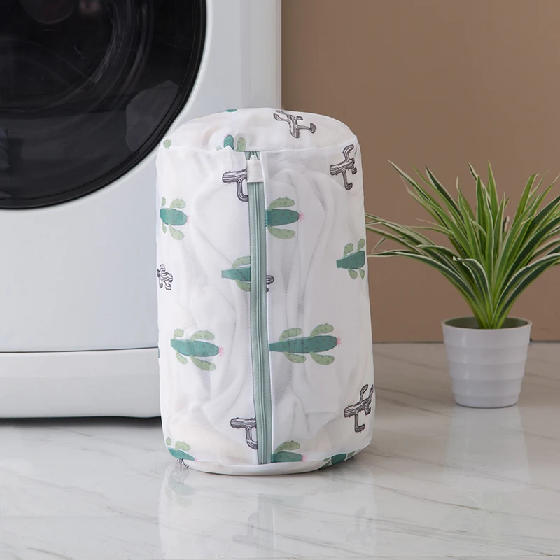 Laundry Wash Bags Print Cactus Portable Zipper Washing Bags Household Basket Dirty Clothes Organizer Foldable Anti-deformation