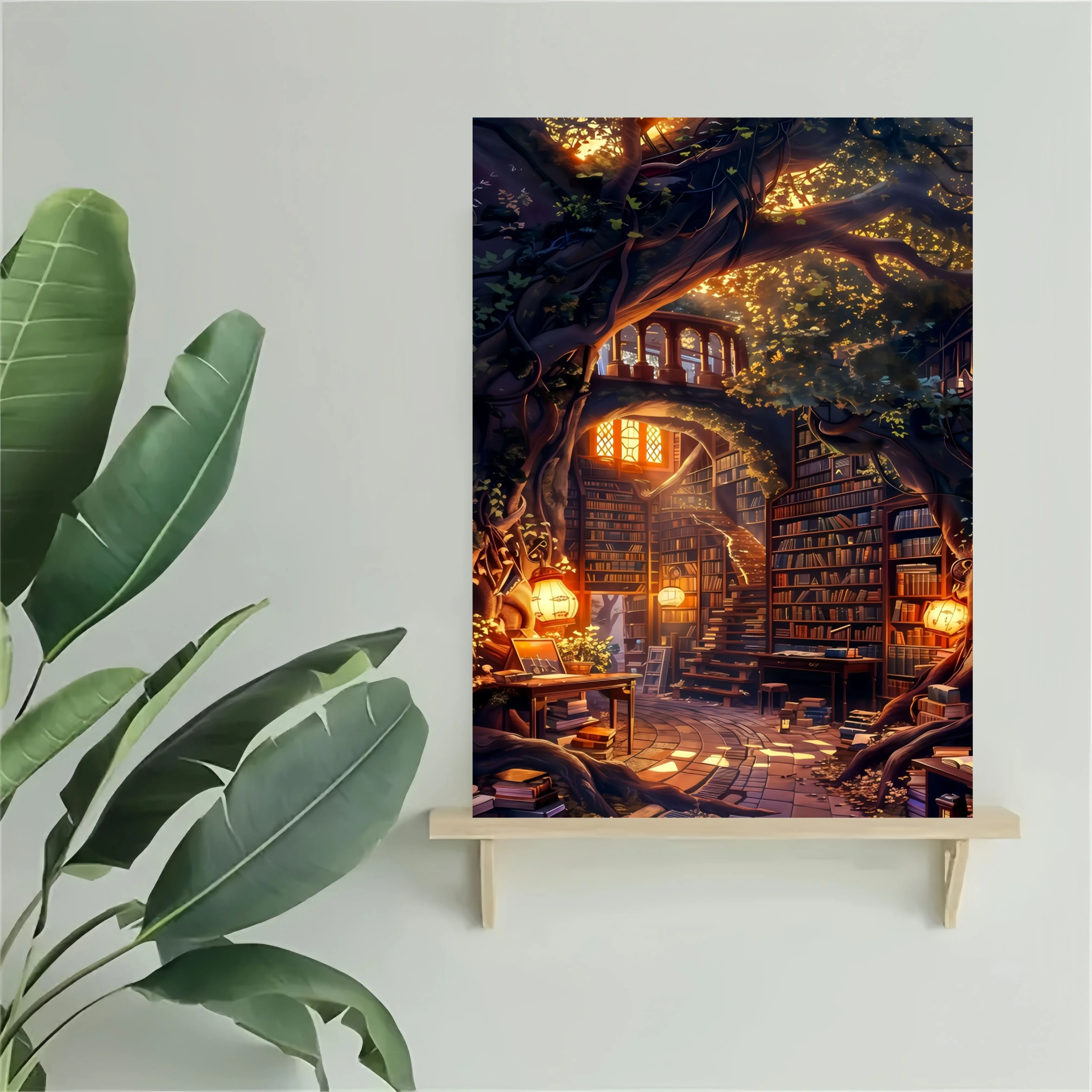 120/300/500/520/1000/1314 Pcs Bookshelf Under The Tree of Wisdom Jigsaw Puzzles for Gameroom Challenging Family Activity Game