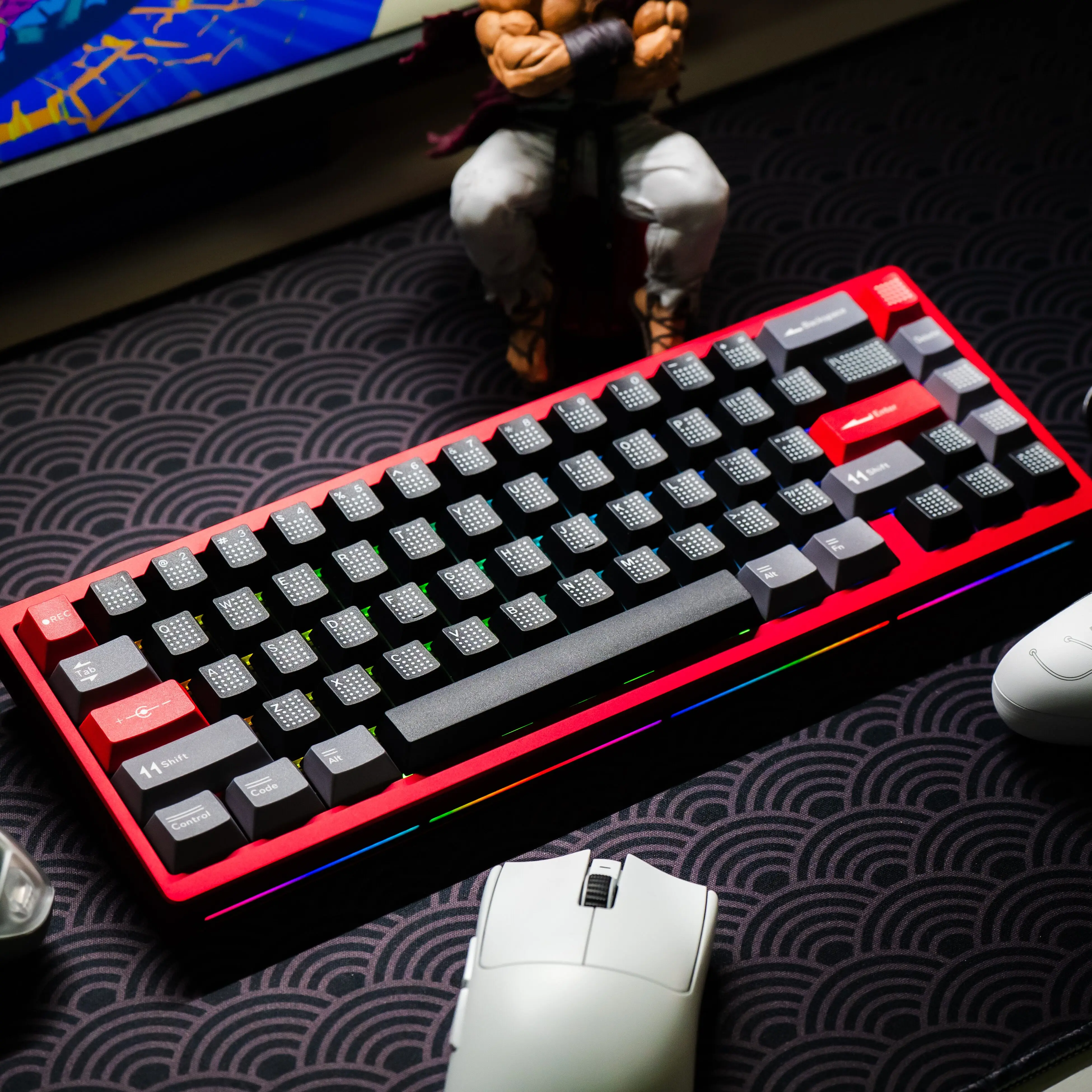 Polka Dot Keycap Set in Black Gray And Red Cherry Profile PBT Material Dye Sublimated Comprehensive Full Set