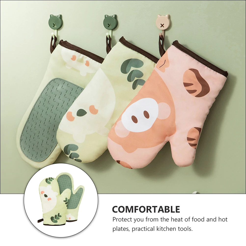

Heat Insulation Anti scalding Gloves Baking Microwave Oven Heat resistant Mittens Kitchen Silicone Twill Cotton Non slip