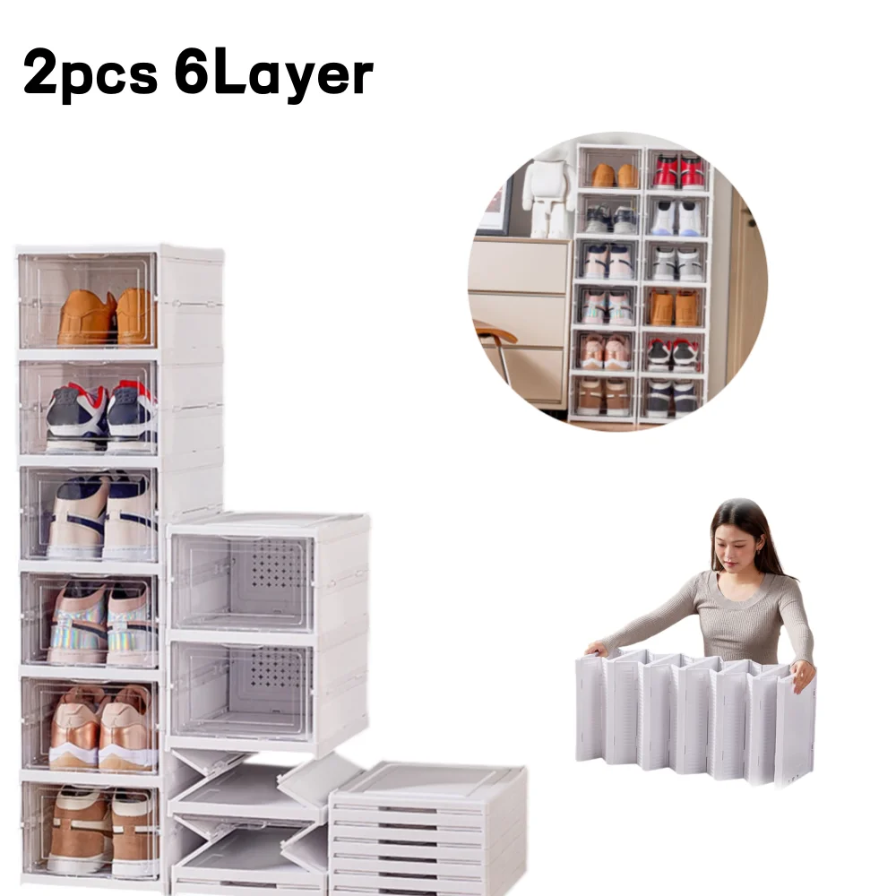 2/1 pezzi Scatola porta scarpe pieghevole a 6 strati, organizer per armadio, senza necessità di montaggio, scatola porta scarpe trasparente, impilabile, antipolvere, scaffale organizer per scarpe da