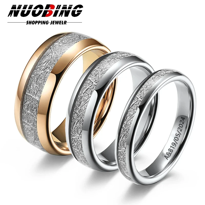 

Stylish Men's 4/6/8mm Gold Notch Beveled Wedding Silver Meteorite Punk Stainless Steel Couple Ring Valentine's Day Gift