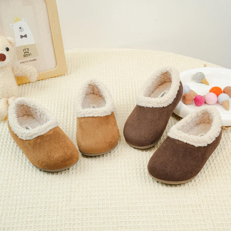 어린이 면화 신발 사이즈 23-33 낙타 패딩 따뜻한 소년 소녀 면화 신발 갈색 경량 미끄럼 방지 어린이 아기 모피 신발