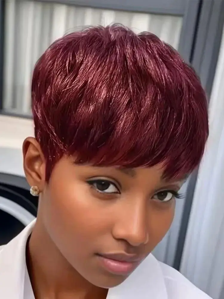 

Cheap Short Pixie Cut wigs human hair Straight Ready Human Hair Wigs for Black Women Machine Made Wigs With Bangs