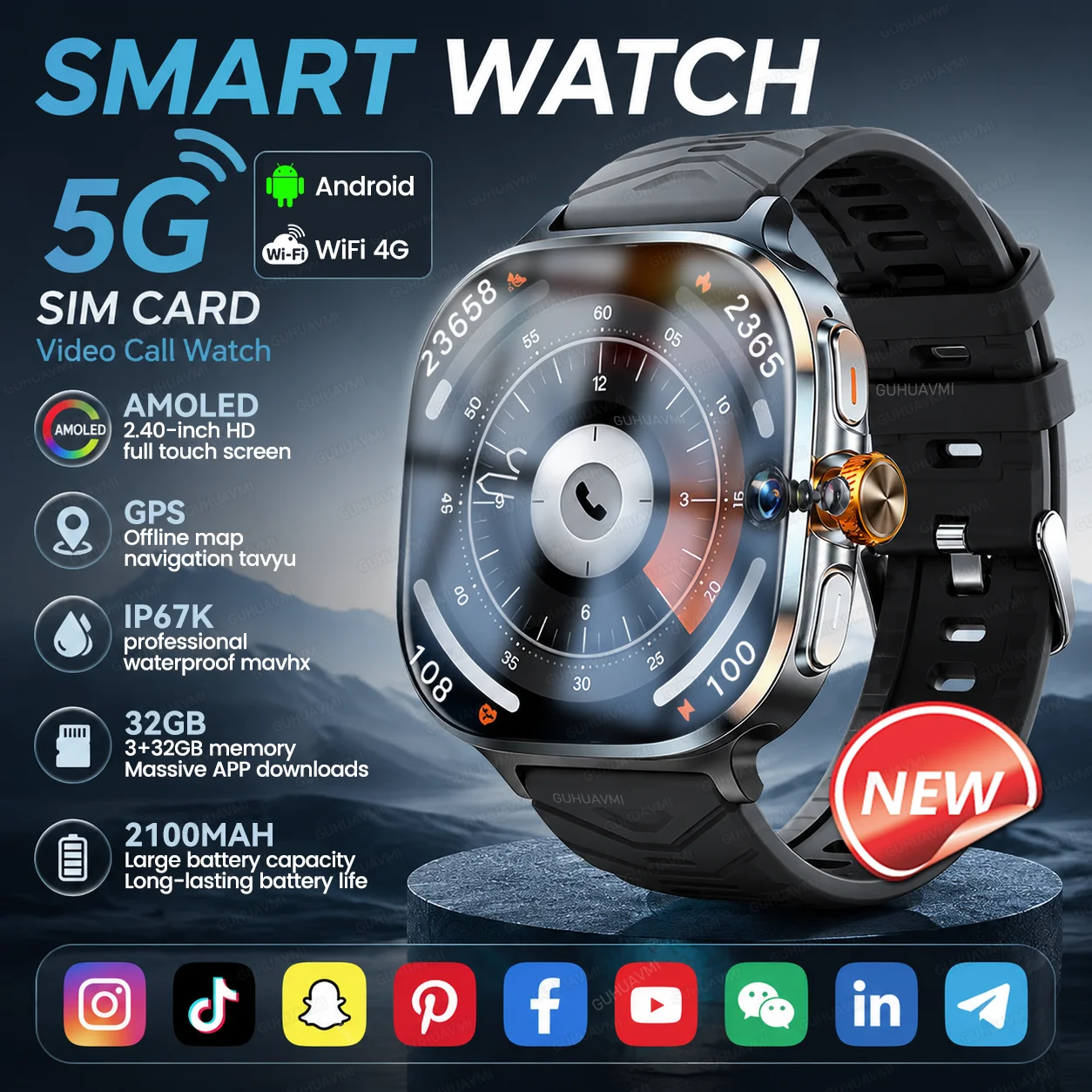 New Original Men Android 4G 5G Smart Watch GPS Map Social App Download 32GB Memory 2100mAh Battery Women Video Call Smartwatches