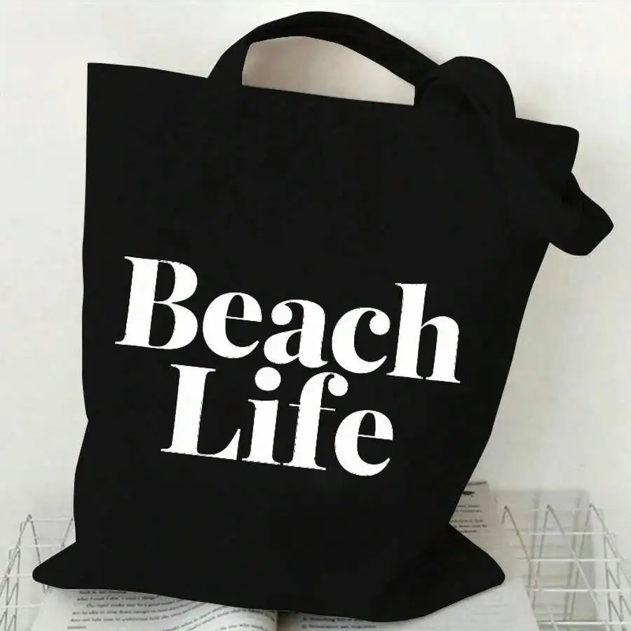 

Beach Life Canvas Tote Bag Large Reusable Grocery Travel Bag For Women Men Durable Machine Washable Casual Street Style