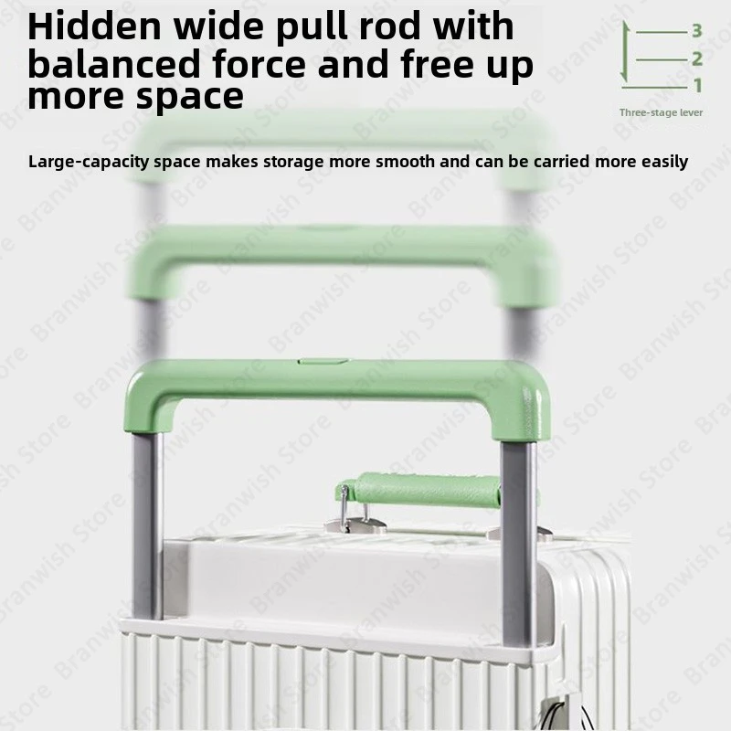 Mala básica com suporte de copo e gancho, mala de viagem com rodas giratórias, carrinho largo portátil, bagagem com abertura frontal