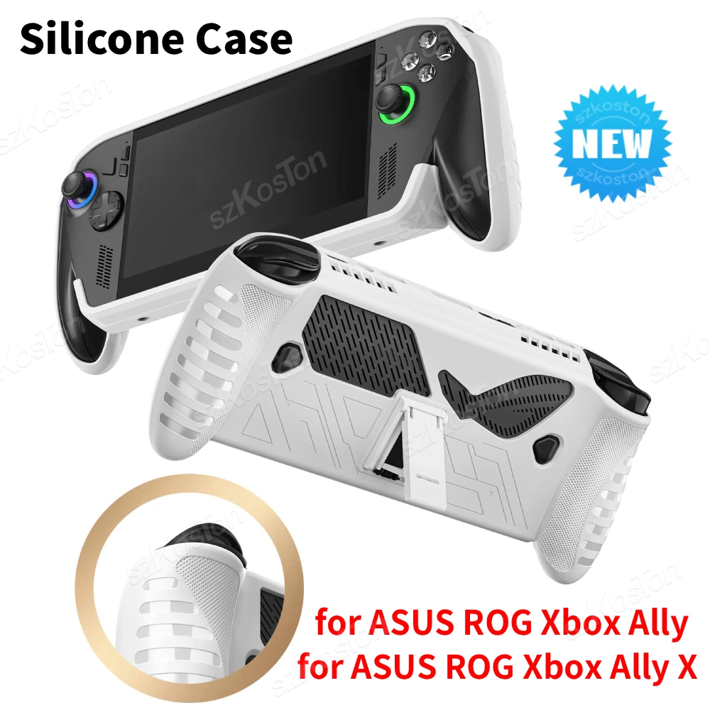 Funda de Silicona para ASUS ROG Xbox Ally X con Soporte Integrado, Antideslizante, Resistente a Impactos, Agarre Ergonómico, Cubierta Protectora para ROG Xbox Ally