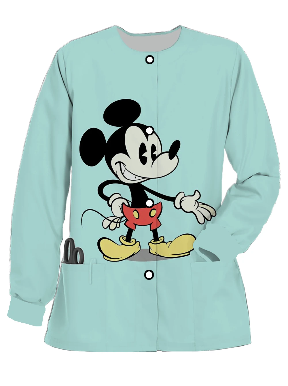 Uniforme de enfermeira disney mickey minnie impressão feminina primavera e outono em torno do pescoço botão manga longa esfrega dentista uniforme de trabalho