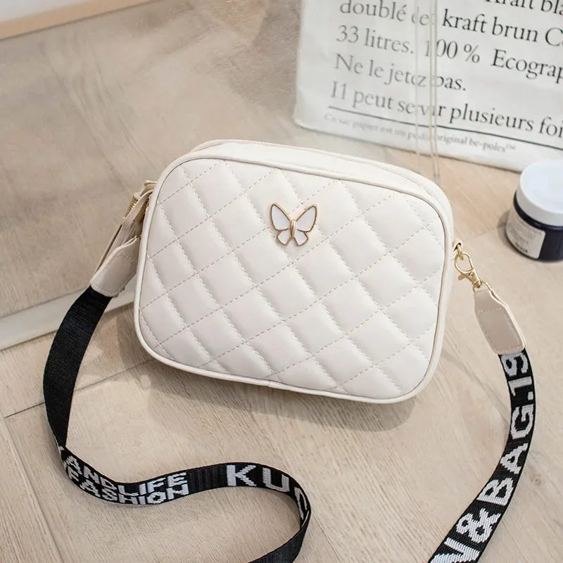 Leisure Lingge Embroidered Butterfly Decorative Single Shoulder Bag Tassel Shoulder Strap Printing Cross Body Small Square Bag