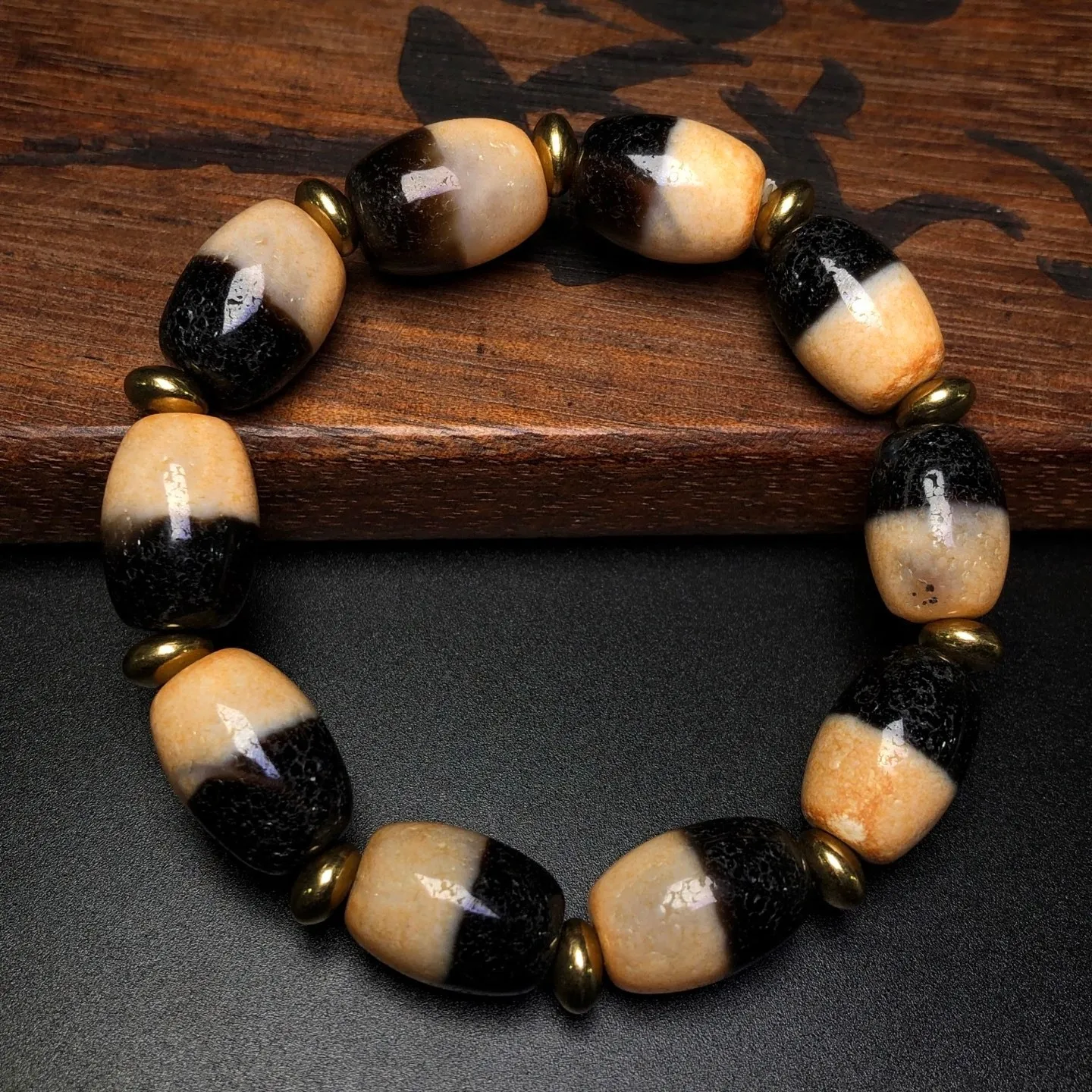 Rare Tibetan Agate Heaven Earth Healer Medicine Dzi Beads Amulet Bracelet G3601