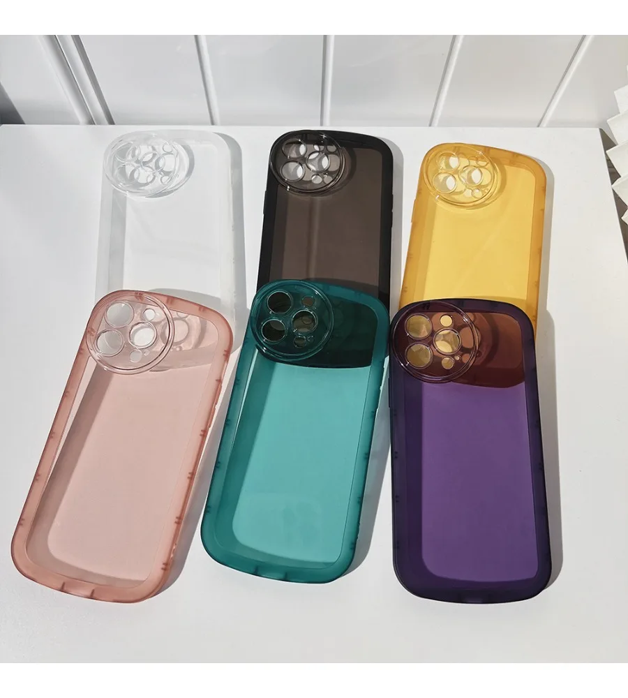 Multicolor Transparent Oval Frame Phone Case For iPhone 12 13 14 15 16 17 Solid Color Simple Thin Clear Shockproof Cover