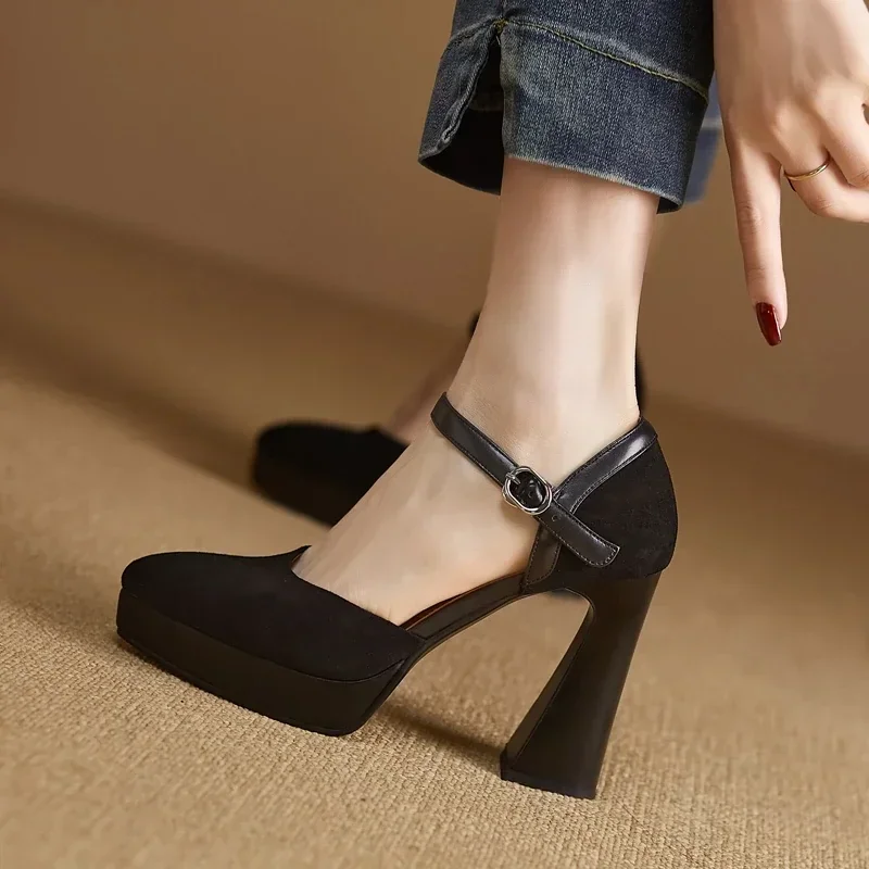 Square High Heel Women Mary Jane Shoes Fashion Shallow Platform Shoes Spring Autumn Retro Style Ladies Elegant Dress Pumps