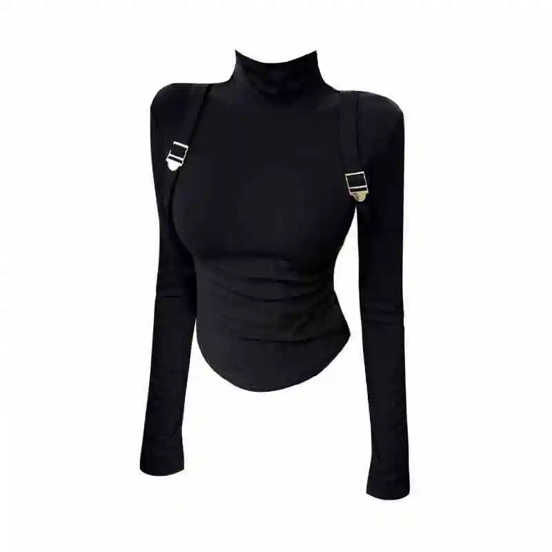 

Американская футболка с высоким воротником и длинными рукавами, женская весенняя новинка, топ с тонкой талией в стиле Wasteland