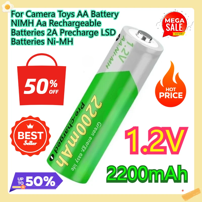 

For Camera Toys AA Battery NIMH Aa Rechargeable Batteries 2A Precharge LSD Batteries Ni-MH 1.2V 2200MAH