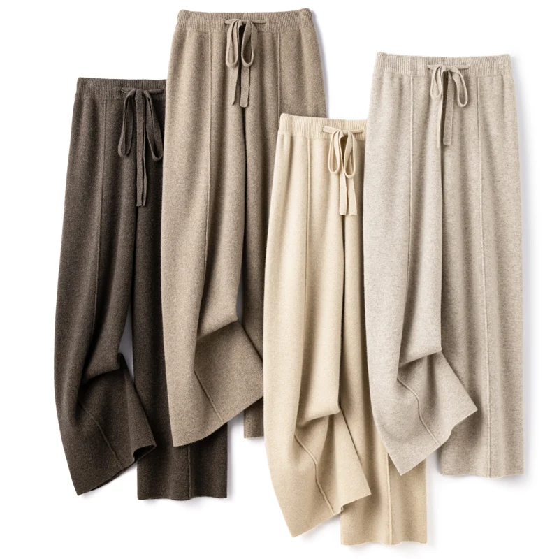 Casual and Comfortable Bestseller Ladies Cashmere Wool Wide Leg Pants Solid Color Ladies Knit 100% Pure Wool Wide Leg Pants New