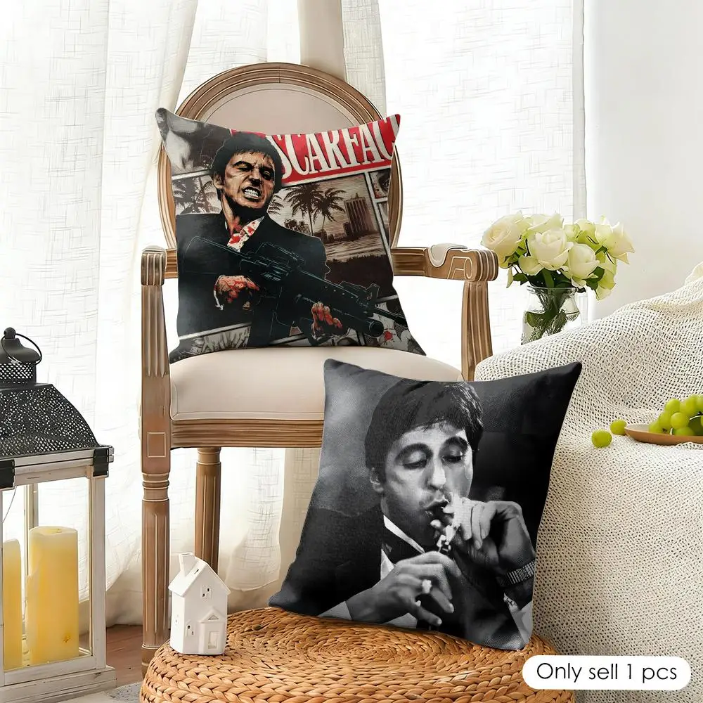Classic S-Scarface Movie Cushion Cover Organic Linen Square Pillow Case Durable Non-Allergenic And Kind To Skin