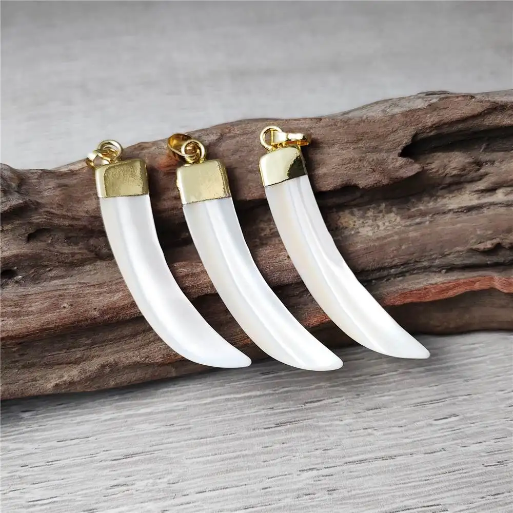 

FUWO Handcrafted Natural Shell Ox Horn Pendant Necklace Stylish Gold Color Plated Jewelry For Earrings Making PD607 5Pieces/Lot