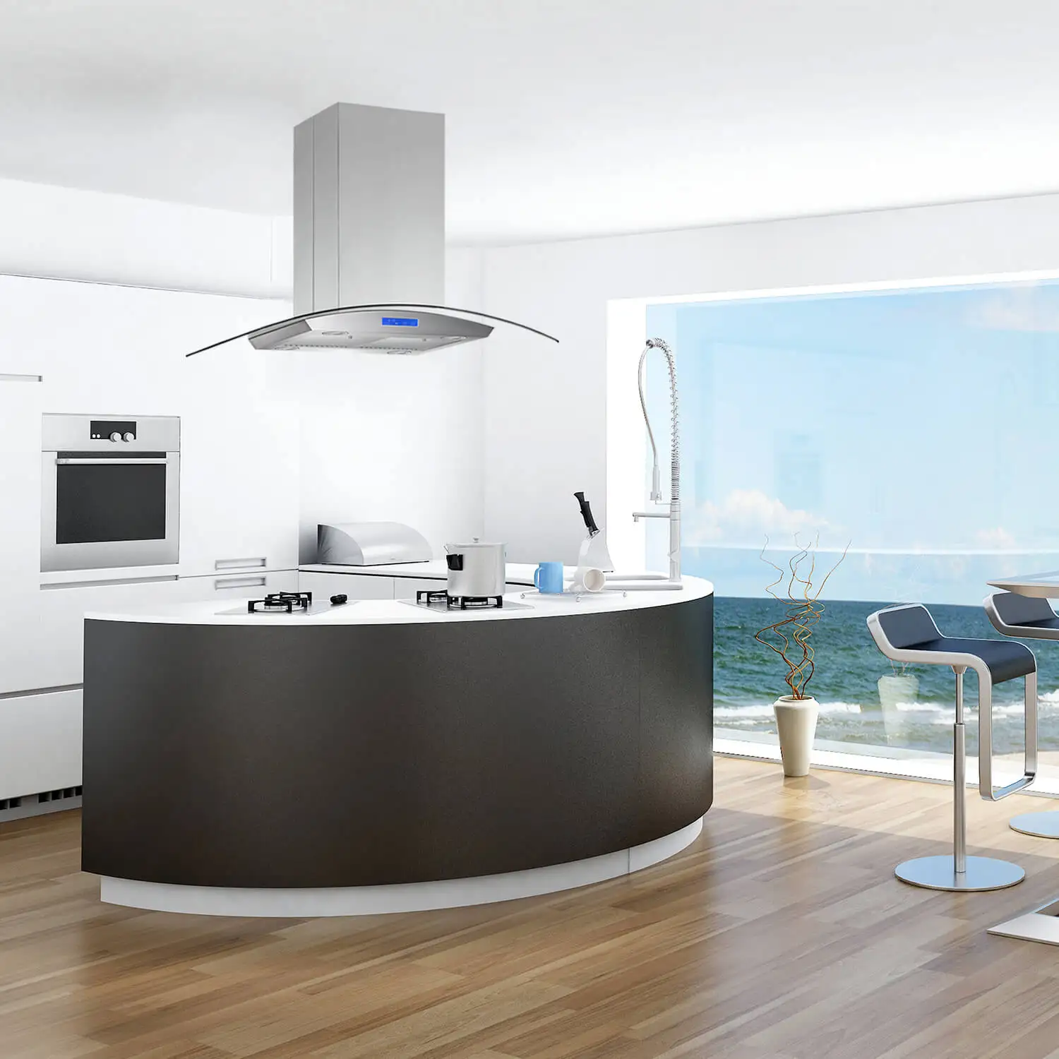 36 Inch Island Range Hood 900 CFM Stainless Steel Ceiling Mount, Touch Control with 4 LED Lights, Permanent Filters Convertible‌