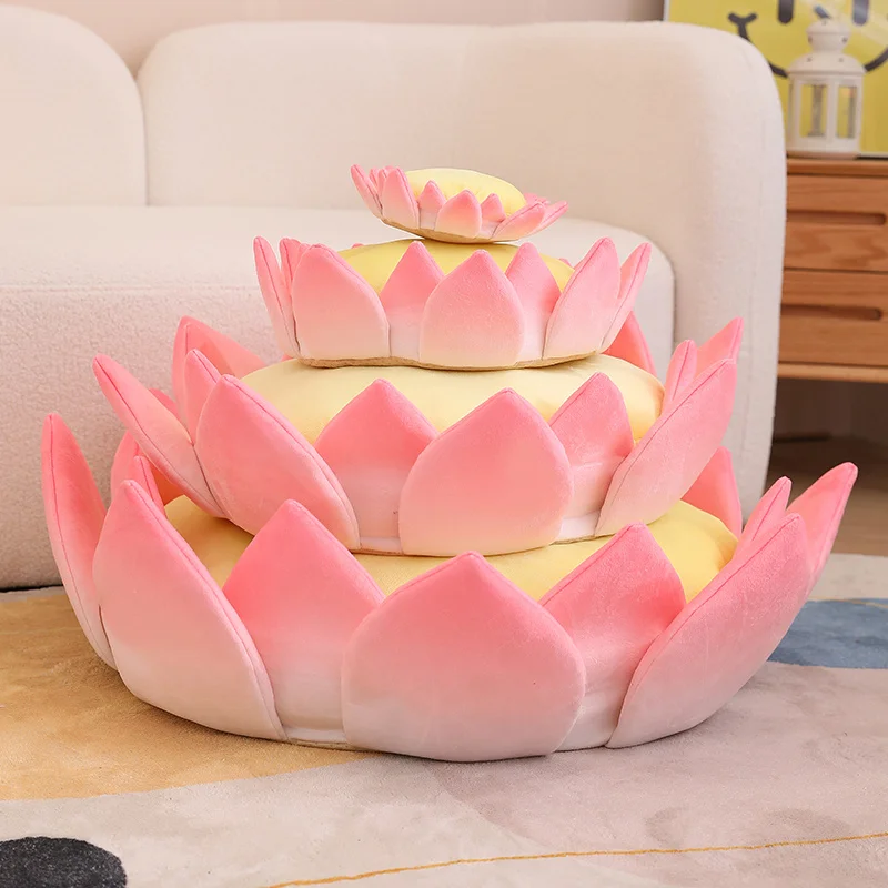 20-80cm Kawaii Pink Lotus Flower Plush Travesseiro Almofada Soft Lotus Plant Mat Recheado Sofá-cama Dormir Voltar Almofada Decoração Presentes