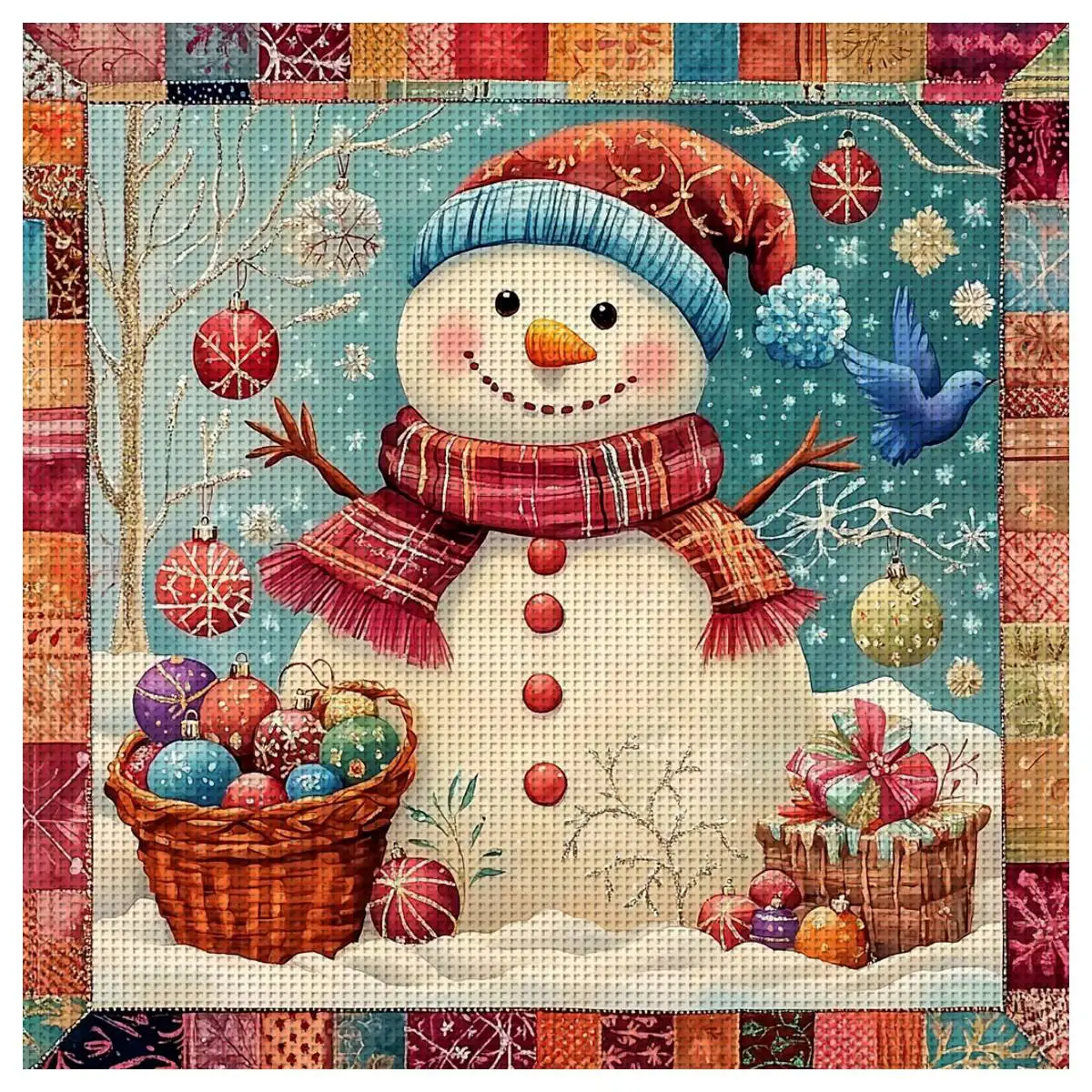 1 Stück 40X40CM/15,74 Zoll Schneemann-Stempelkreuzstich-Set DIY-Kit 11CT/14CT DIY-Stickerei-Set DIY-Kreuzstich-Set