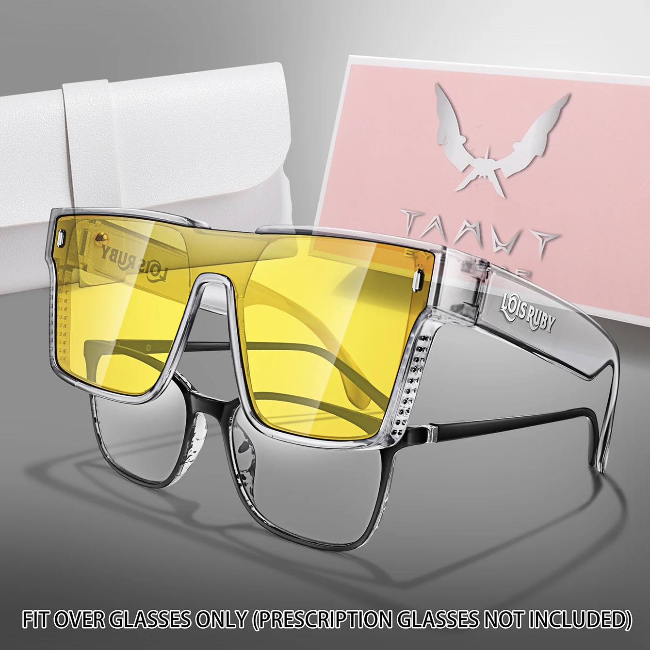 Übergroße quadratische Sonnenbrille für Herren, passt über die Gläser, kurzsichtige Brille zum verschreibungspflichtigen Tragen, Fahren, Angeln, Fahrradbrille – Detail 3