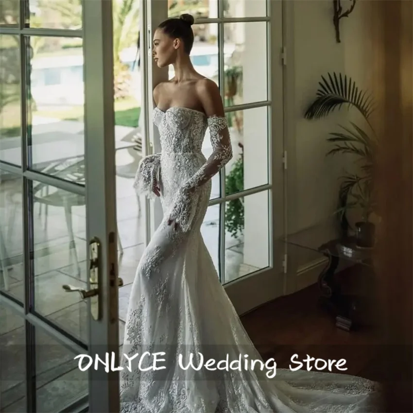 

Luxury Mermaid Wedding Dress 2024 Long Sleeves Beads Lace Appliques Bridal Gowns Vestido De Novia Customized