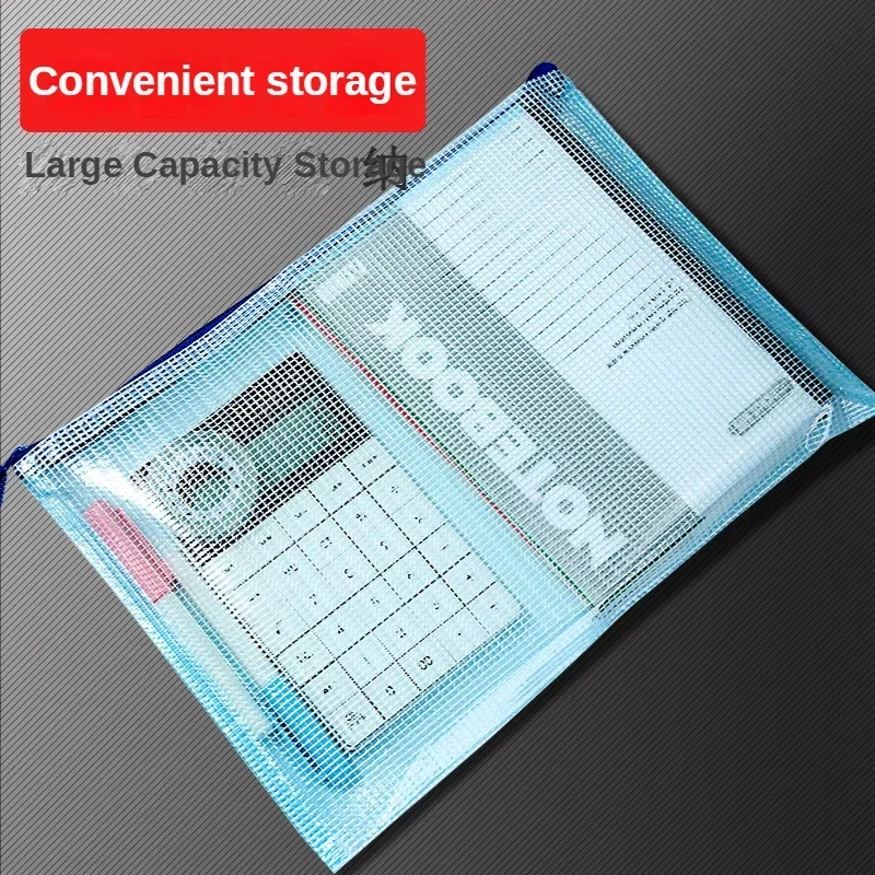 10pcs Transparent Grid File Bag A4/A5/A6 Zipper Waterproof Data Bag for Student Files Test Papers Home Office Materials Storage