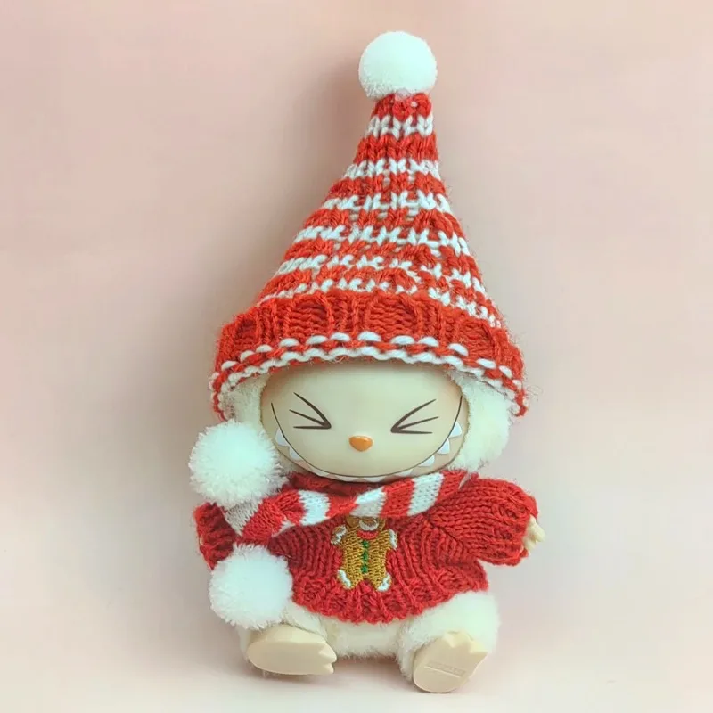 

Для 15/17 см мини-аксессуары Labubu, одежда подходит для V1 Labubu, рождественский комплект с оленями, Labubu, красная одежда, рождественский модный подарок