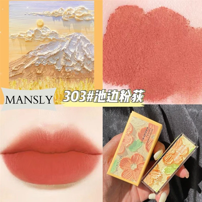 Oil Painting Flowers Velvet Lipstick Air Matte Satin Lightweight Lip Makeup Long-wearing Lip Color Hydrating Silk Cream Lipstick