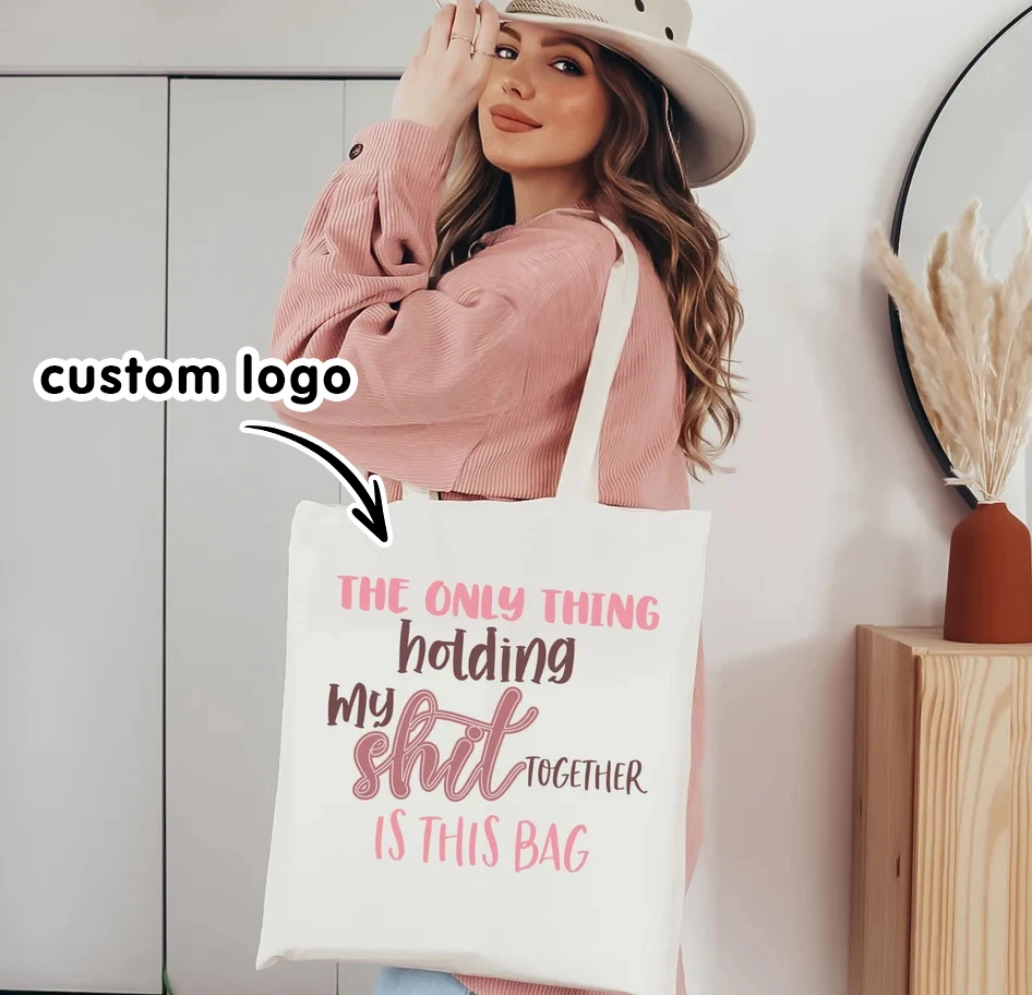

1pcs Custom Logo Picture Tote Canvas Bag Eco Foldable Unisex Printed Shopping Shoulder Beach Cloth Women Handbag