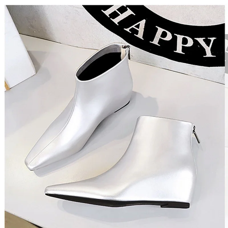 

Осенне-зимние ботильоны с круглым носком, женские дизайнерские туфли на танкетке с молнией, современные короткие ботинки