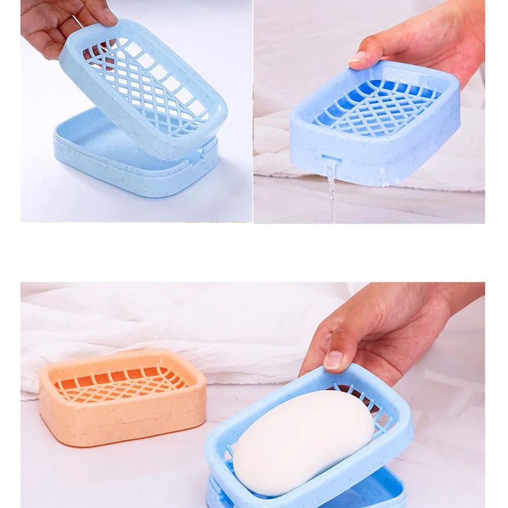 

Creative Double Soap Holder Drain Box Eco-Friendly Pp Material Lightweight Portable Countertop Bathroom Kitchen Use Easy