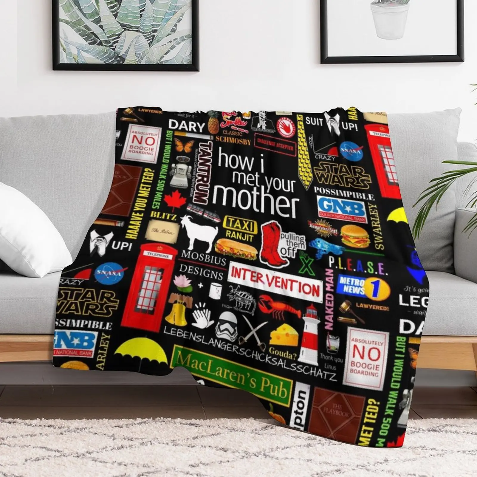 How i Met Your Mother Collage Poster Iconographic - Infographic Throw Blanket Sofas Soft Cute Plaid Blankets