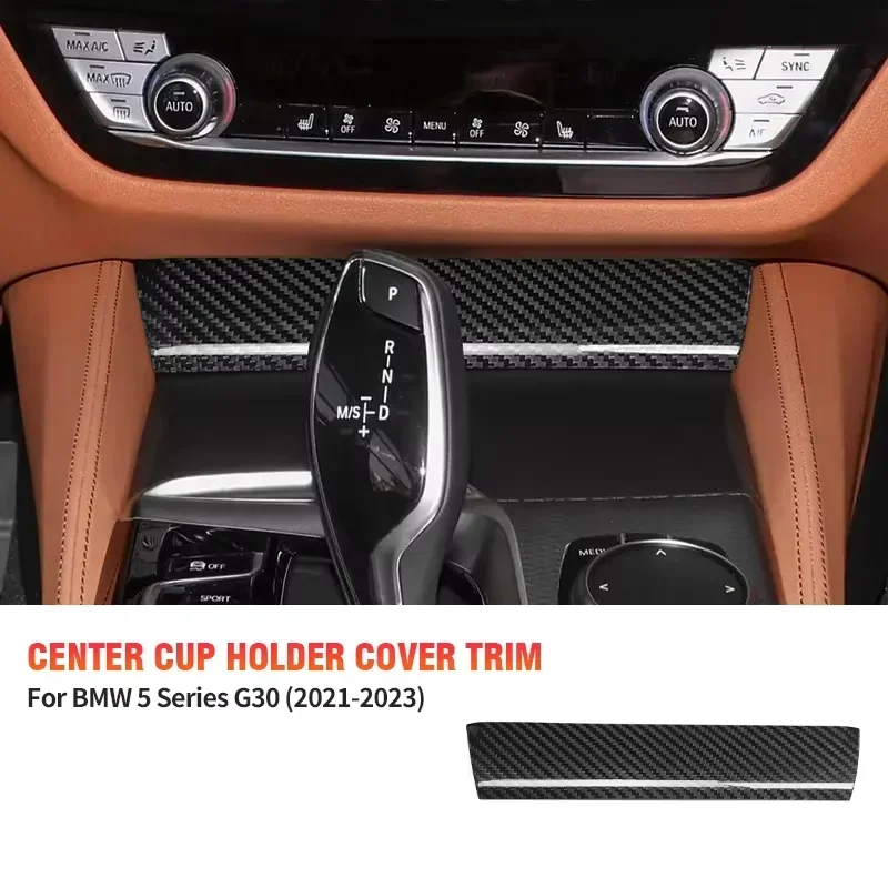 For BMW 5 Series G30 Real Dry Carbon Fiber 21-23 Interior Central Control Water Cup Holder Strips Cover Modification Accessories