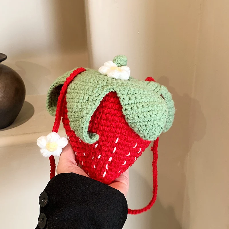 Floral Crochet Knitted Bag Trendy Woolen Handmade Bag Cute Girls Lady Kawaii Crossbody Phone Bag Coin Purse Female Bag