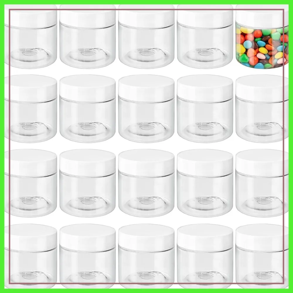 

20 Pcs 2 Oz Clear Cosmetic Jars with White Lids, Empty Plastic Round Pots for Travel, Lotion, Cream, Eye Shadow, DIY Ointments
