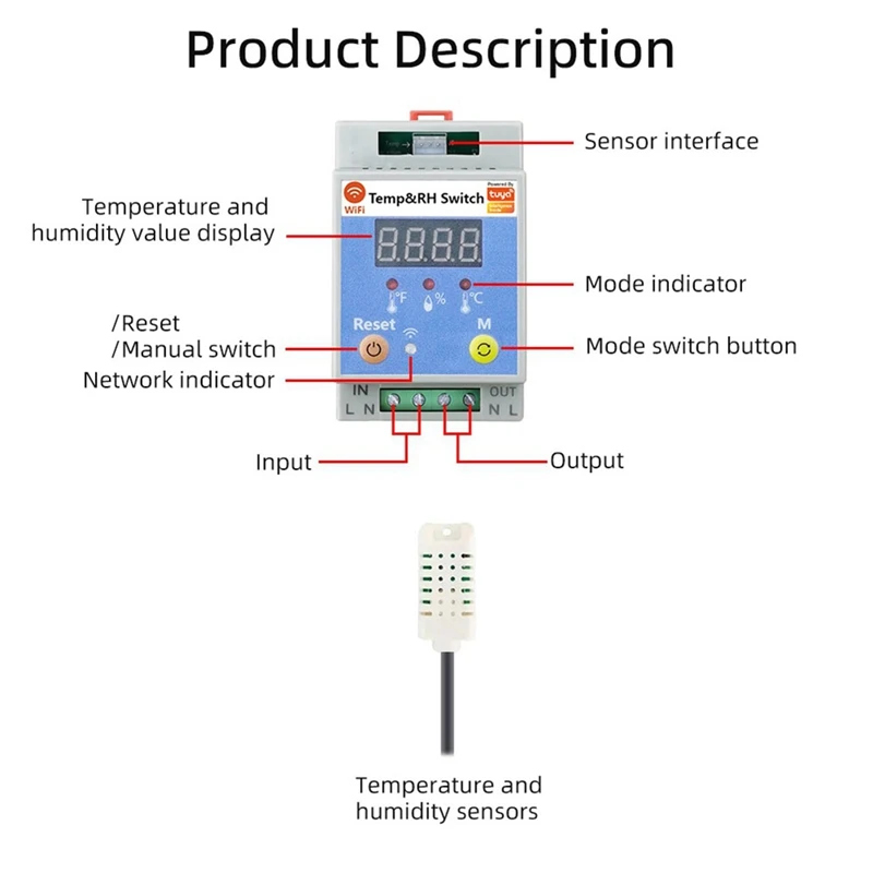 20A Tuya Wifi Temperature Humidity Switch Timer Temp/Humidity Control Switch APP Control For Greenhouse Home Monitoring